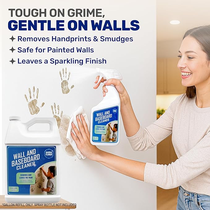 Gentle Wall & Baseboard Cleaner - Safe for Painted Walls & Trim | Non-Toxic, No-Rinse Spray | Anti-Resoil, Streak-Free Finish for Everyday Cleaning