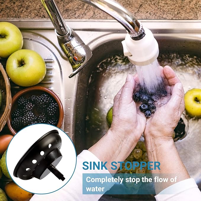 KONE Black Sink Basket Strainer Drain Stopper, 2 Pack Stainless Steel Matte Black Kitchen Sink Strainer Fit for Universal 3-1/2 inch Kitchen Sink