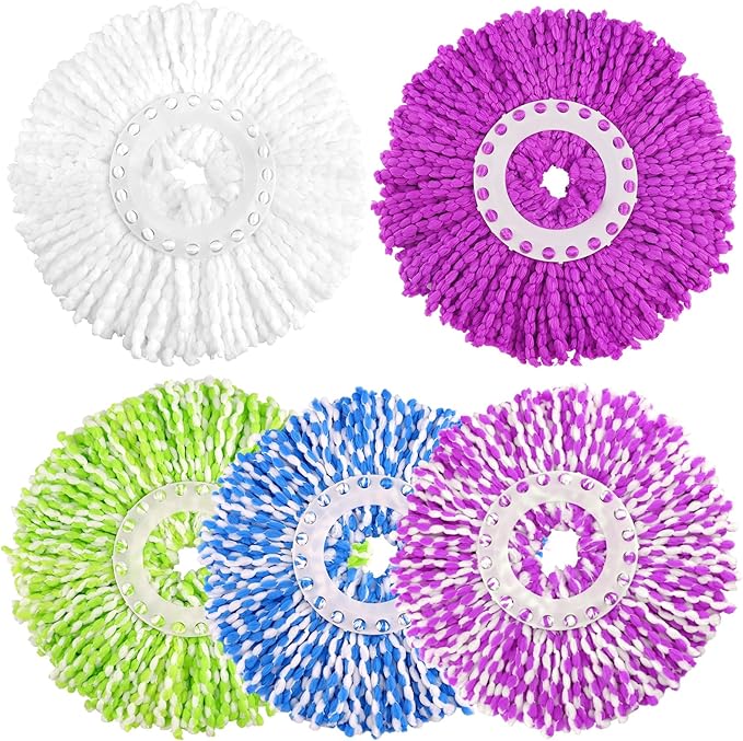NICEMOVIC 5 Pack Spin Mop Replacement Head for 360° Spin Mop System, Round Shape Standard Universal Size Mop Head, Microfiber Spin Mop Refills Easy Cleaning and Machine Washable
