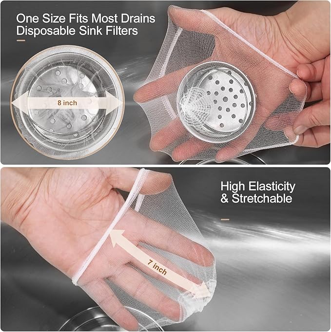 500 Pack Kitchen Sink Strainer Mesh Bags – Anti-Clogging Disposable Sink Drain Covers that Trap Food Scraps, Leftovers