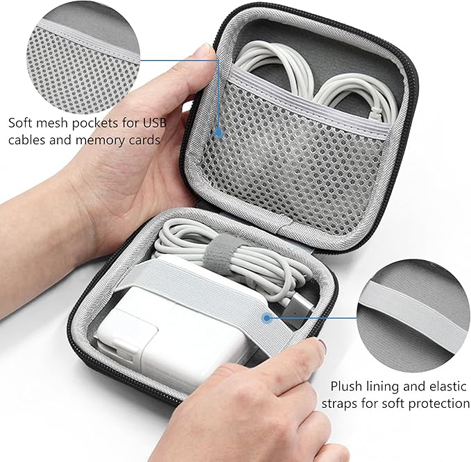 Charger Case for Macbook, Portable Tech Electronic Organizer Bag, Travel Storage Pouch for Laptop Accessories, MacBook Power Adapter, Charging Cords, USB Drives, Power Bank (Black, M)