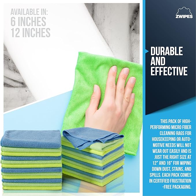 Zwipes 735 Microfiber Towel Cleaning Cloths, 12 Pack