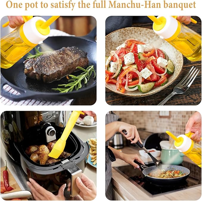 Olive Oil Dispenser Bottle for Kitchen,Olive Oil Sprayer Bottle for Cooking,2 in 1,Comes with A Silicone Brush,470ML