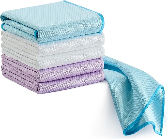 Microfiber Glass Cleaning Cloth 6 Pack, 15.5x15.5 Inch Magic Cleaning Rags, Lint Free Streak Free Reusable Towels for Windows, Mirrors, Cars, Screens, Kitchen and Stainless Steel Surface
