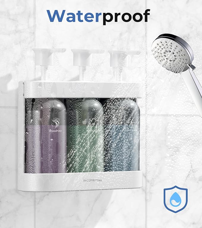 Shower Soap Dispenser Wall Mounted, Shower Dispenser 3 Chamber No Drill, Shampoo and Conditioner Dispenser for Bathroom Hotel, Shower Shampoo Dispenser 3 Chamber, White