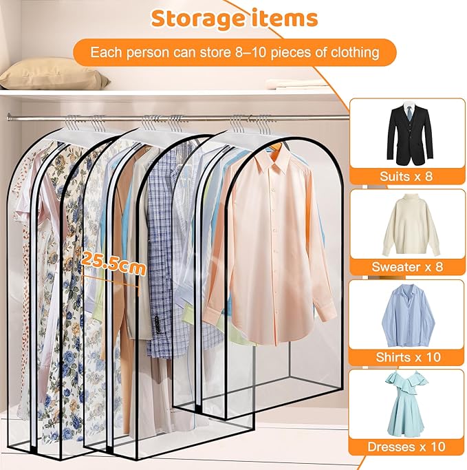 Dntorx 4 Pack Full Clear Garment Bags with Side Zipper, 40&60" Clothes Covers with 10" Gusset