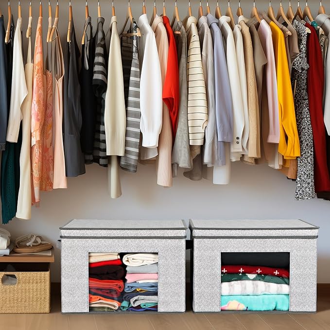 Univivi Foldable Fabric Storage Boxes Large Storage Bins with Lids [4-Pack] Collapsible Storage Cube Organizer, Closet & Bedroom Organization Containers, Home Storage Cube Box (Gray, 17“ x 12” x 12")
