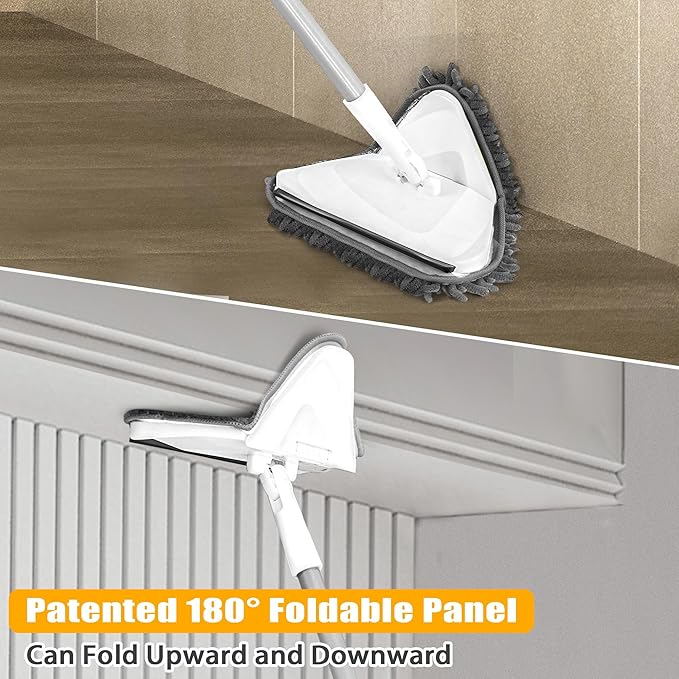 JEHONN Wall Mop with Long Handle 80 inches, Upgraded 180° Collapsible Baseboard Cleaner Tool with Squeegee