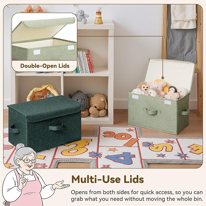 GRANNY SAYS Stoarge Basket with Lid, Decorative Storage Boxes, Closet Storage Bins for Clothes, Collapsible Stackable Organization, Sage Green&Dark Green, 2-Pack