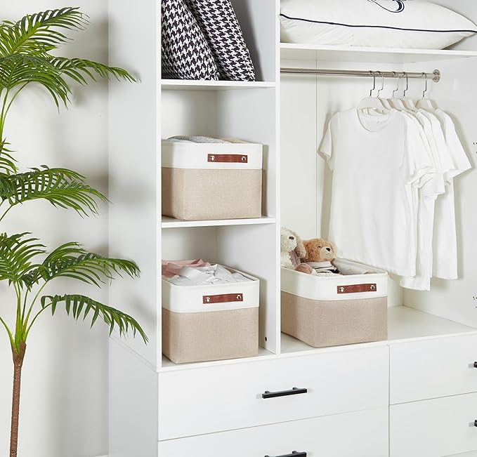 Storage Bins, Beige & White, 3 Pack