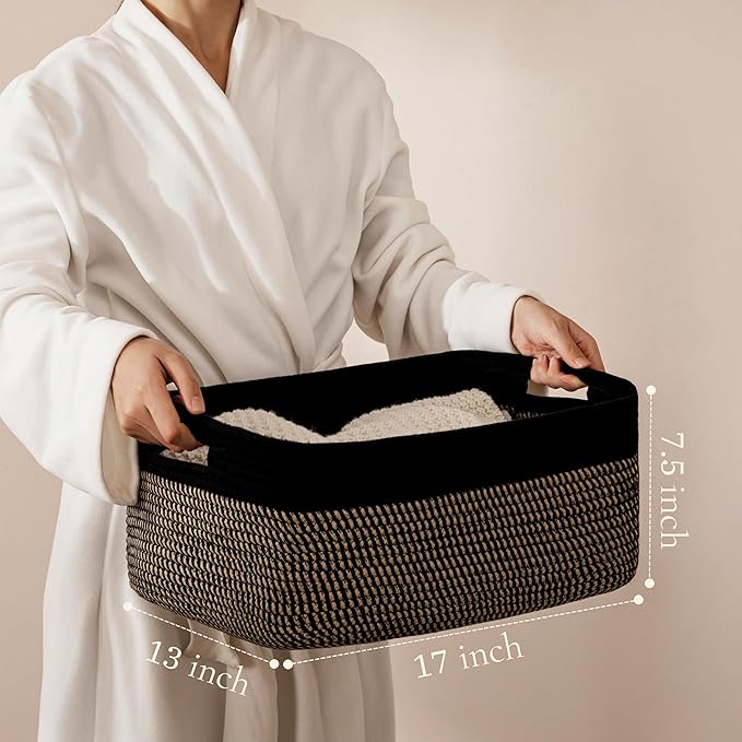 2 Pack Storage Baskets for Shelves, Large Woven Storage Baskets, Black&Brown