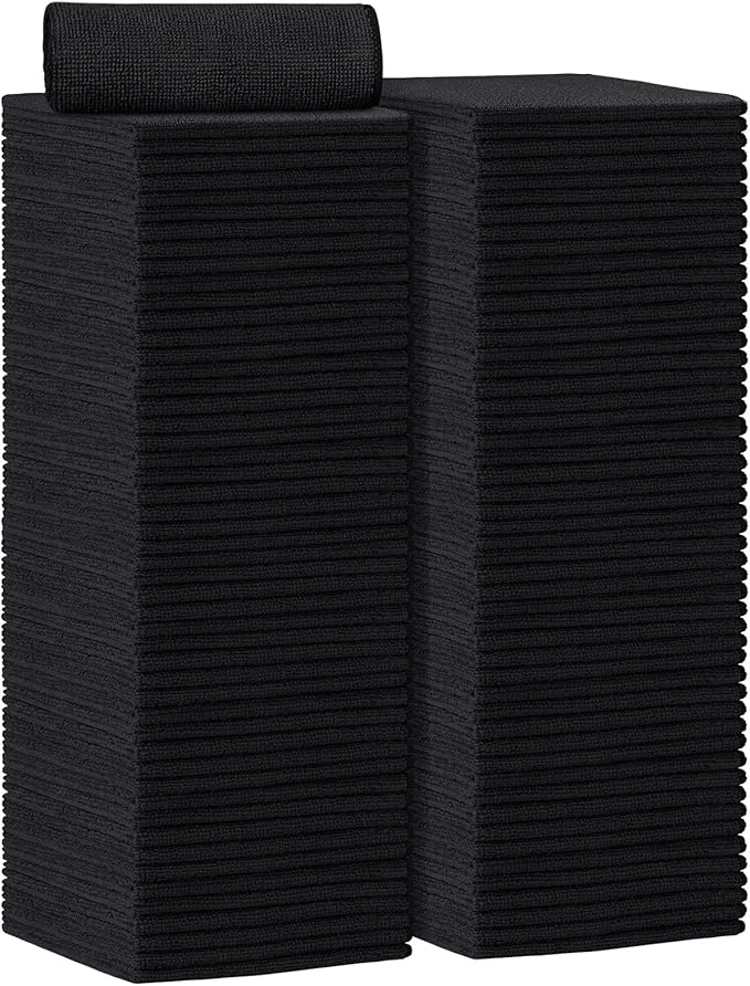 AIDEA Microfiber Cleaning Cloth 100PK, Soft Microfiber Towels for Cars, Absorbent Cleaning Rags, Lint-Free Streak-Free Wash Cloths for House, Kitchen, Window(12inx12in), Black
