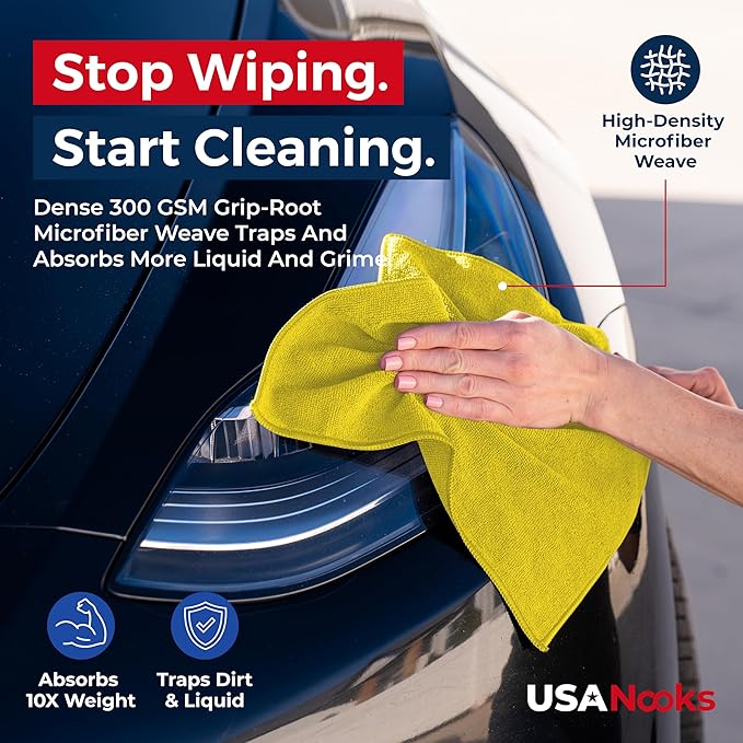 USANOOKS Microfiber Cleaning Cloth Yellow - 24 Pcs 12.5"x12.5" - High Performance - 1200 Washes