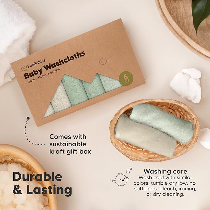 6-Pack Baby Washcloths – Soft Absorbent Viscose from Bamboo Washcloths for Face, Body, Baby Towels for Newborn, Kids, Toddlers, Infant, Gentle on Sensitive Skin, 10x10 Reusable Face Towels (Hills)