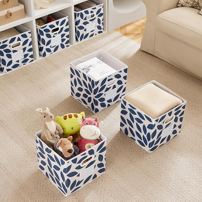 Houser 6 Pack Foldable Fabric Storage Bins with Handles, Blue, 12"x12"x12"