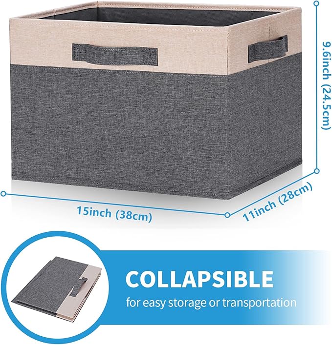 Large Fabric Storage Bins for Shelves with 3 Handles