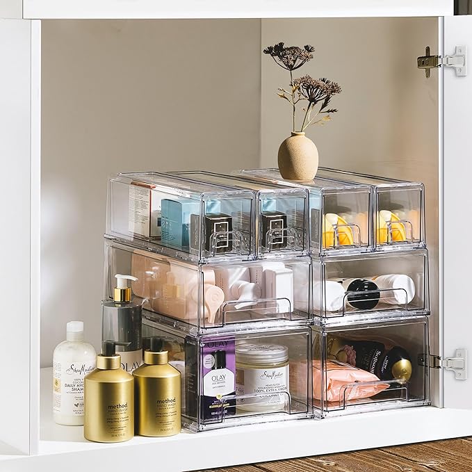 Sorbus Small Clear Storage Drawers (6 Pack) – Stackable Organizer Bins with Pull-Out Drawers for Kitchen, Pantry, or Fridge – Acrylic Storage Bins with Handles
