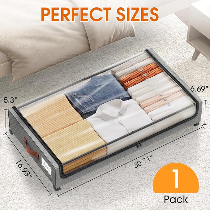 SpaceHacks Under Bed Storage (1 Pack) - Large Capacity Rolling Storage for Clothes & Blankets