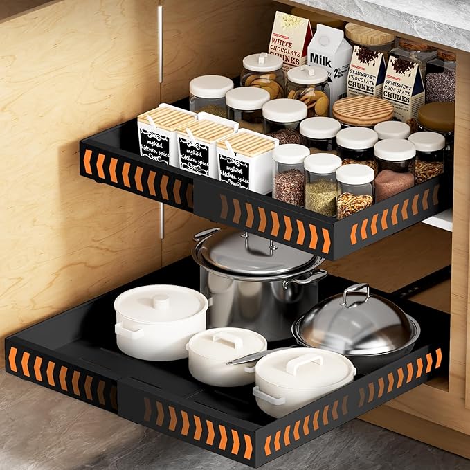 1 Pack Pull out Cabinet Organizer Expandable Width(12"-20") and 21"Depth, No Drill Adjustable Slide Out Drawers for Kitchen