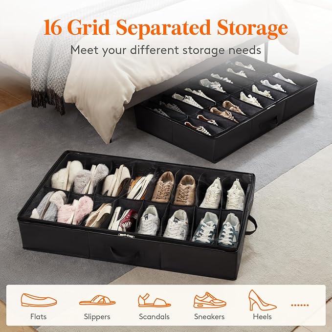 Under Bed Shoe Storage Organizer 4 Pack(16 Shoes Cells)