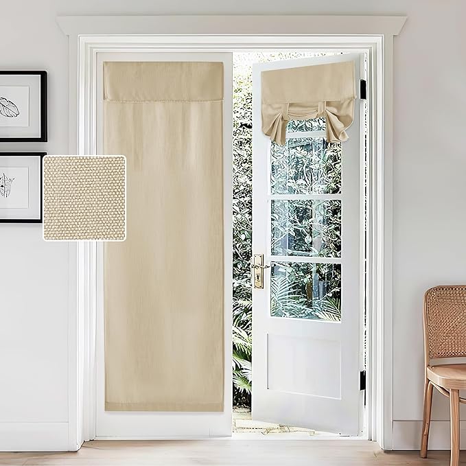 RYB HOME Tricia Faux Linen French Door Curtain - 26" x 69" Beige