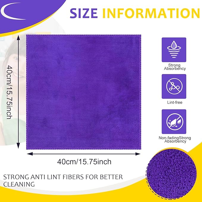 Nuenen Microfiber Cleaning Cloths for Cars 16 x 16 Inch Ultra Absorbent Car Towels Drying Reusable Cleaning Supplies House Kitchen Window Microfiber Towel(Purple,120 Pcs)