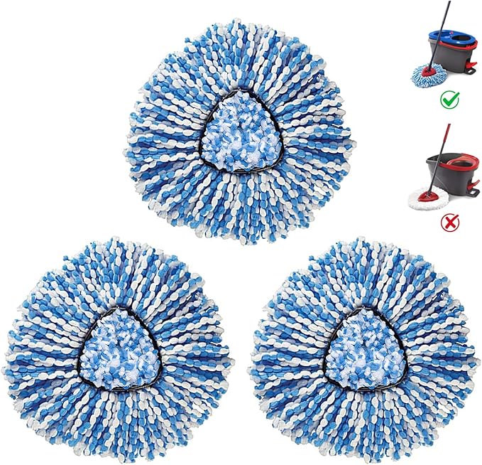 BonusLife 3-Pack Mop Head for O-Ceda RinseClean Spin Mop Refill 2-Tank System Only Easy Cleaning Microfiber Replacement