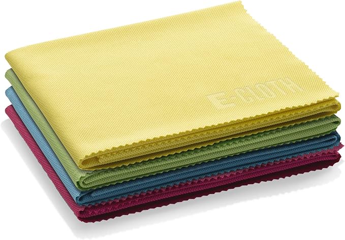 E-Cloth Glass & Polishing Cloth - Microfiber Cleaning Towel Cloth for Windows, Cars, Mirrors, Eyeglasses, & More, Streak Free Clean, Reusable & Machine Washable - Assorted Colors (4 Pack)