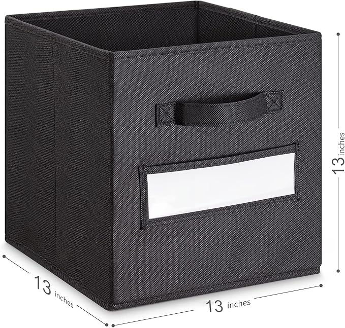 artsdi 13x13x13 storage cube bins (Set of 10) Fabric storage cubes with 10 Labels Window Cards & a Pen, storage cubes 13x13, Collapsible 13 inch cube storage bins, Cubby Organizer Boxes, Black