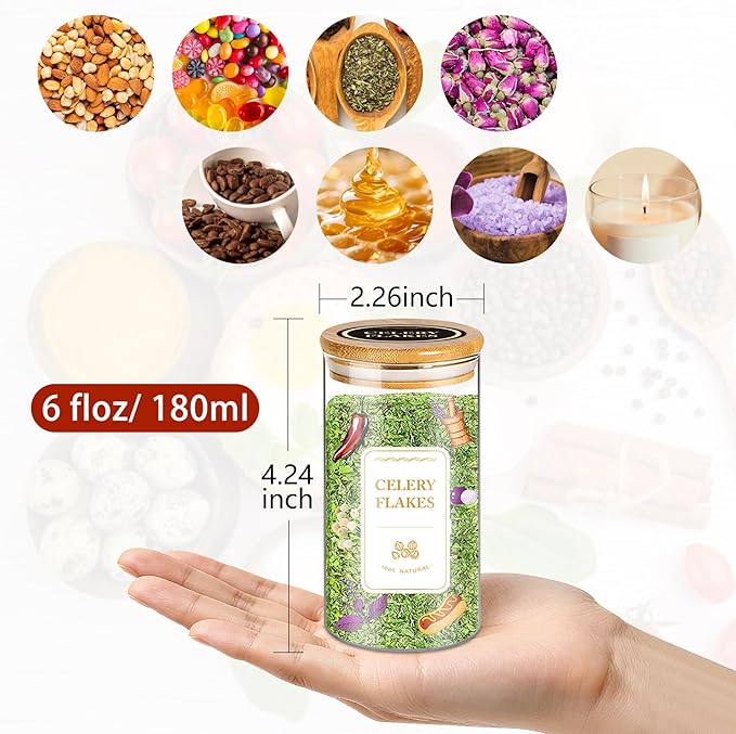 BGraceyy Spice Jars with Labels, 30Pcs 6oz Glass Spice Jars with Bamboo Lids