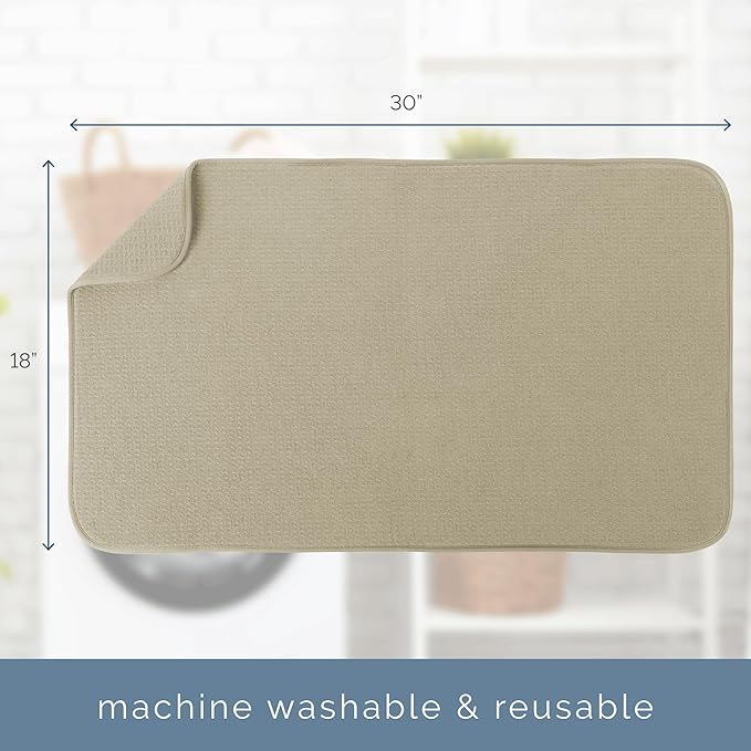 INC. Dish Drying Mat Jumbo, 18” x 30”, Pure Cashmere
