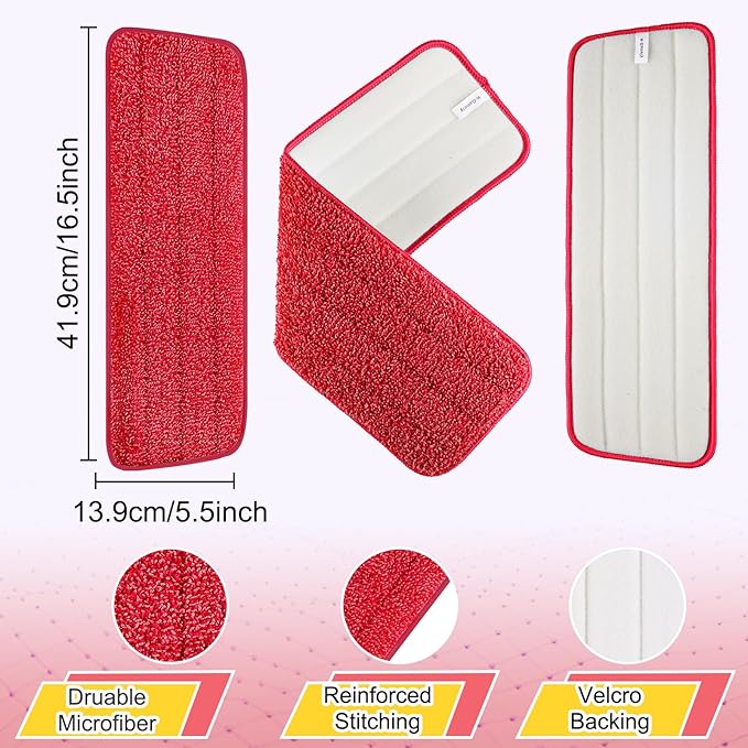 8 Pack 16.5 inch Reusable Mop Pads Microfiber Spray Mop Replacement Heads for Wet/Dry Mops Compatible with Bona Floor Care System