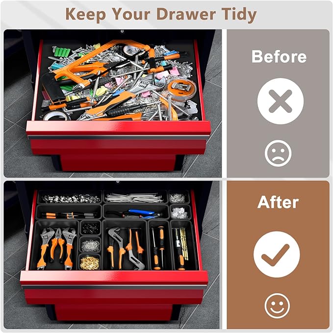 More Larger Size A-LUGEI 69 PCS-5 Size Tool Box Organizer Tray Divider Set Black