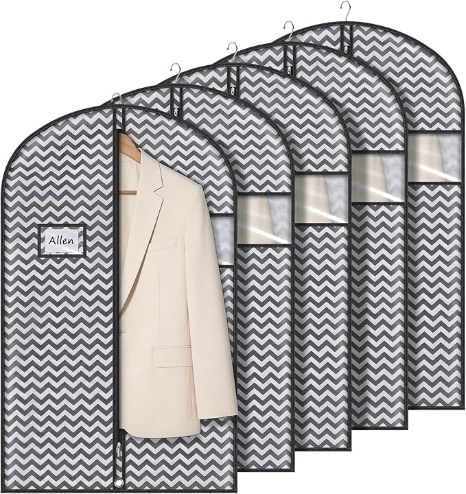 40" Suit Bag, Set of 5 Garment Bags for Hanging Clothes, Dark Grey
