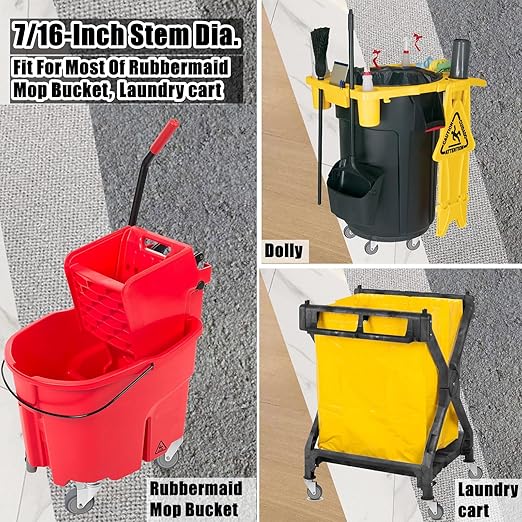 RILIDRI 4-Inch Swivel Stem Caster, 7/16-Inch Stem Diameter Rubber Wheel, Heavy Duty TPR Replacement Wheels for Rubbermaid Mop Bucket Cart Grill Casters - 4 Pack (2 Brakes 2 Swivel)