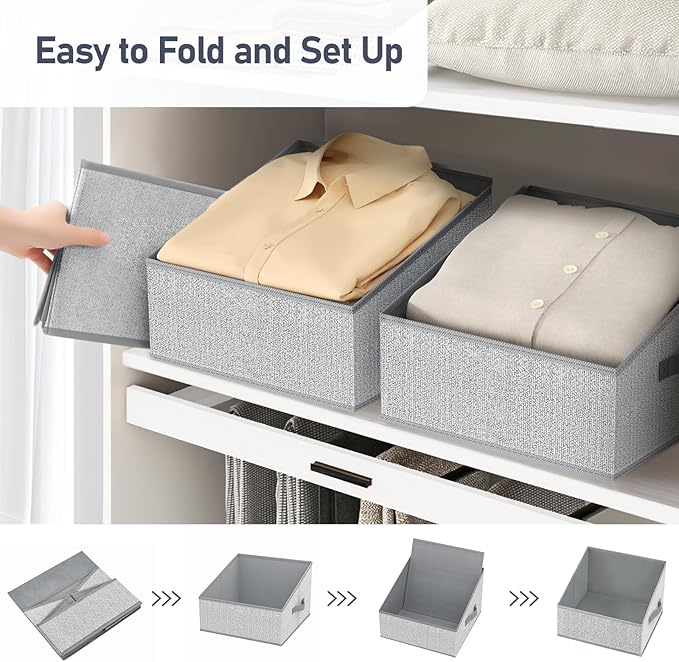DIMJ Closet Storage Bins - Fabric Storage Baskets for Shelves, Collapsible Closet Organizers and Storage with Handles