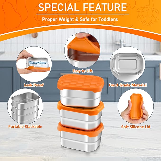 HaWare Stainless Steel Snack Containers for Toddlers and Kids, 8 oz Leak Proof Food Storage Containers with Silicone Lids