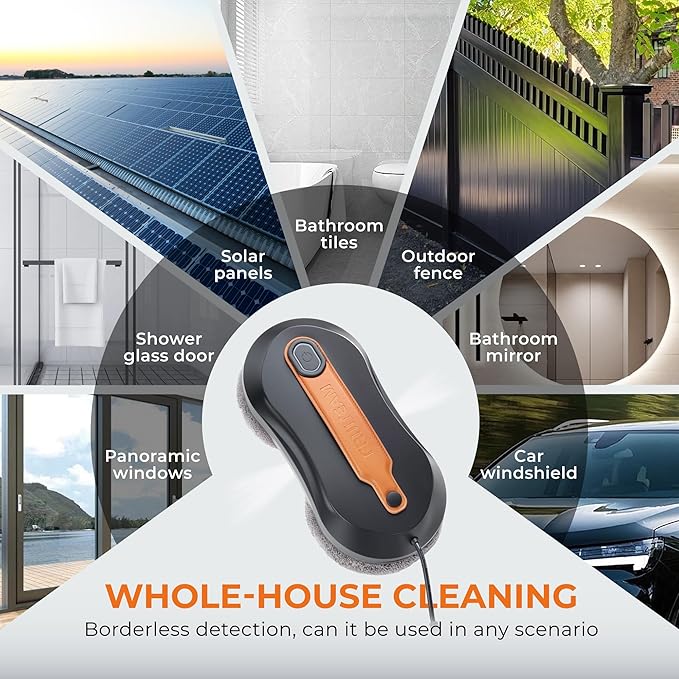 FRUITEAM Window Cleaning Robot with Dual Water Spray, APP and Remote Control, Automatic Window Cleaner with Leather Belt for Frame Glass