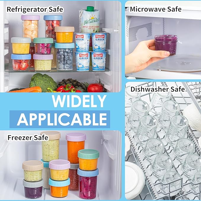 DRKIO 6 Baby Food Jars - 4 & 8 oz, Leak Proof Storage