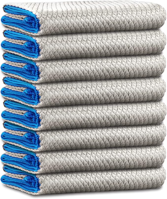 Microfiber Cleaning Cloth Lint Free Glass Cleaner Window Polishing Streak Free Miracle Easy Clean Rag Reusable for Mirror Kitchen Dish Auto Detailing,Pack of 8, 12'' x 16'', Light Grey