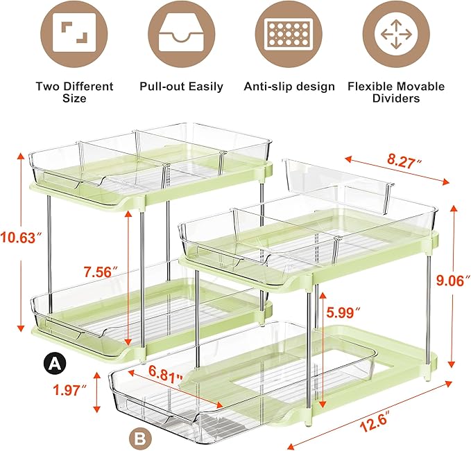 Delamu 2-Tier Multi-Purpose Bathroom Under Sink Organizers and Storage, Stackable Kitchen Pantry Organization