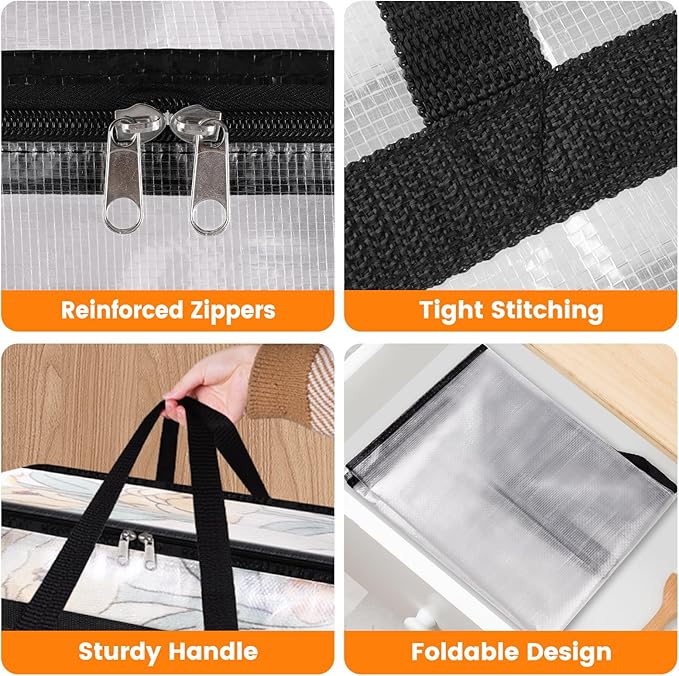 6 Pack Clear Clothes Storage Bags, Moving Bags, 40L