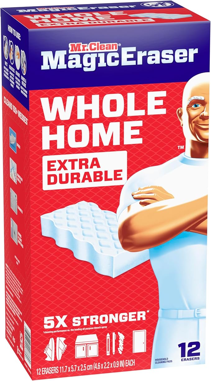 Mr. Clean Magic Eraser Sponge, All Purpose Cleaner, Cleaning Scrubber, Wall, Sneaker, Kitchen, Bathroom, Shower Cleaning Supplies, Melamine Sponge