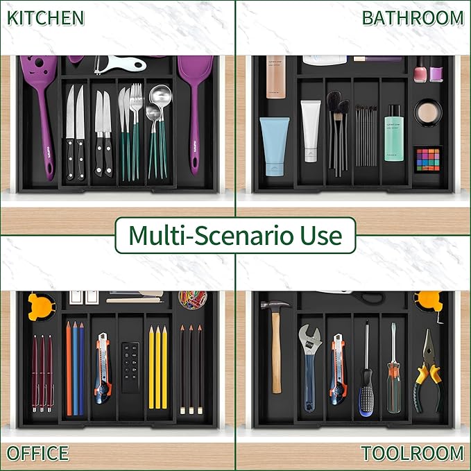 Bamboo Silverware Drawer Organizer, Expandable Kitchen Utensils Drawer Organiser