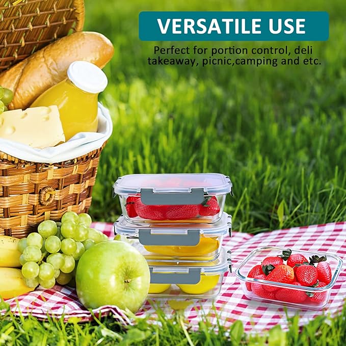 M MCIRCO [5-Packs, 30 Oz] Glass Meal Prep Containers with Snap Locking Lids Glass Food Containers,Airtight Lunch Container,Microwave, Oven
