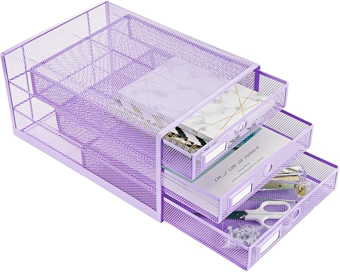 Annova Desk Organizer Wire Mesh 3 Tier Sliding Drawers Paper Sorter/Multifunctional/Premium Solid Construction for Letters, Documents, Mail, Files