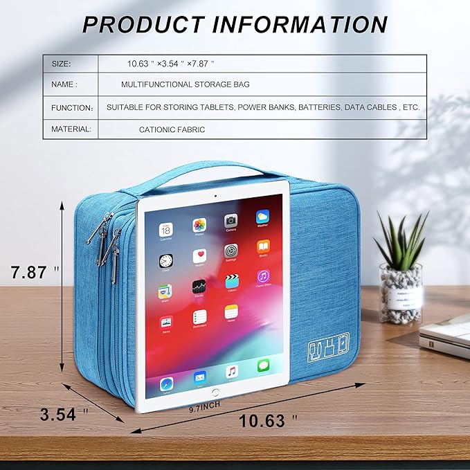 SELLYFELLY Electronic Bag Travel Cable Accessories Bag Waterproof Double Layer Electronics Organizer Portable Storage Case for Cable, Cord, Charger, Phone, Adapter, Power Bank, Kindle, Hard Drives