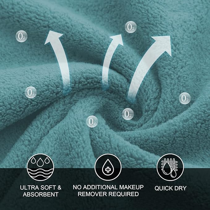 MOONQUEEN Microfiber Facial Cloths Fast Drying Washcloth 12 Pack - Premium Soft Makeup Remover Cloths - Teal