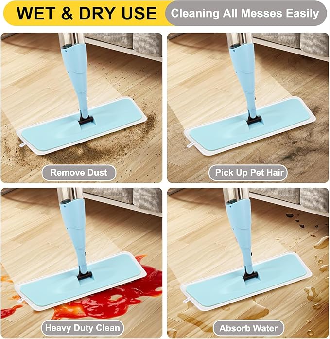16.5 Inch Reusable Mop Pads Microfiber Spray Mop Replacement Heads for Wet/Dry Mops Compatible with Bona Floor Care System (6 Pack)