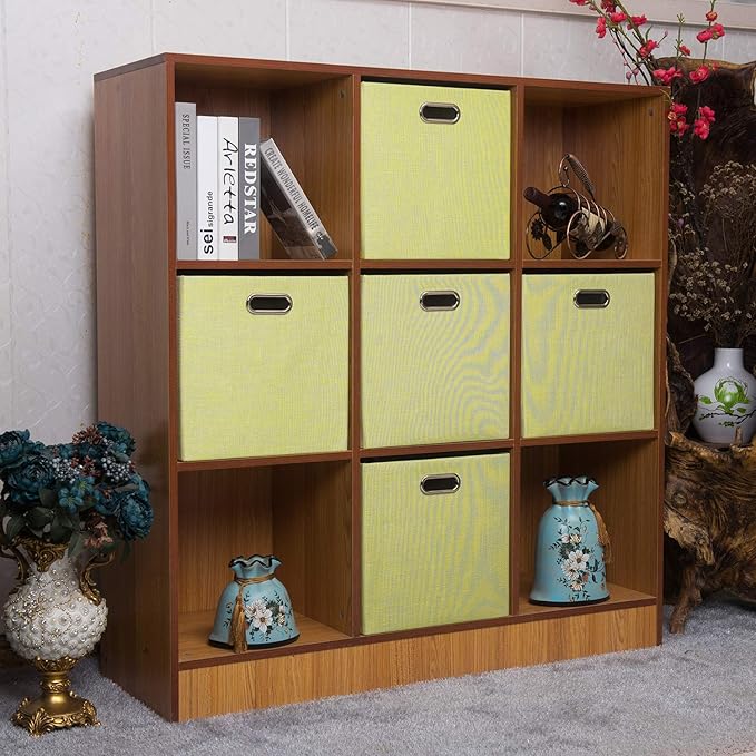 Posprica Foldable Storage Bins,13×13×13 Storage Cubes Boxes Baskets Containers for Shelf Bookcase ,Thick Fabric Drawers - Set of 4, Yellow/Beige mixed